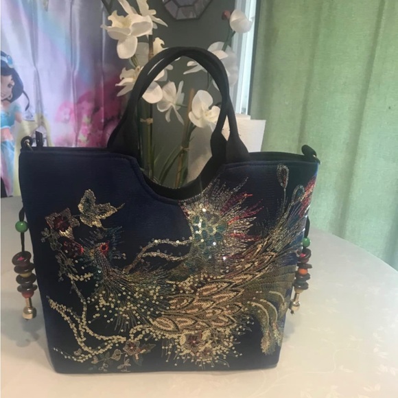 Vintage Phoenix Embroidered Tote Handbag For Women - Sparkly Sequins, Large Capacity Hobo Bag - View #7